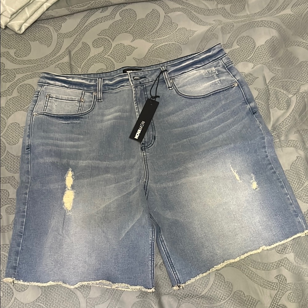 Zara Blue Distressed Jean Shorts Raw Hem